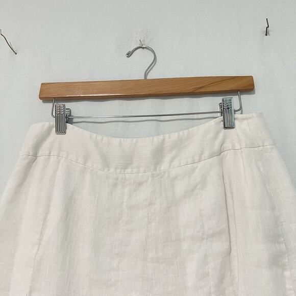 Ann Taylor 100% Linen A Line Skirt Size 8 White Blue Embroidered Floral Lined - Picture 2 of 12